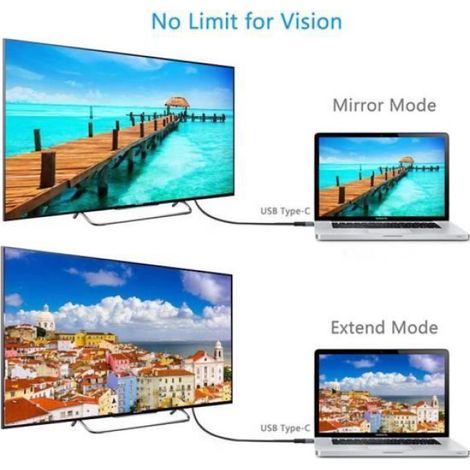 Cable 2m convertiseur caster Type-C vers HDMI pour projection Mac/Smartphone/PC (1/4)