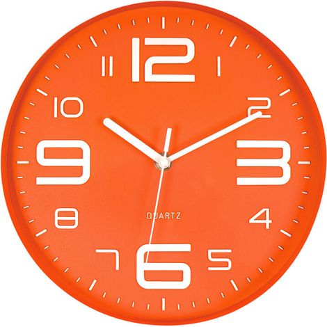 Orange Wall Clock Silent Modern Wall Pendulum Large 3D Numbers for Kid Girl Bedroom Kitchen Bathroom Living Room 30cm (1/5)