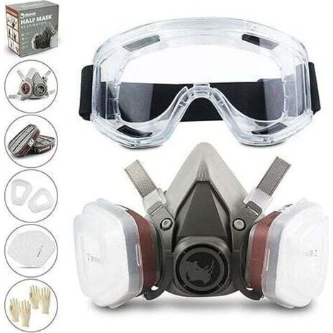 Respirateur réutilisable Demi-masque 6200 Masque à gaz Protection respiratoire Respirateurs avec lunettes de sécurité pour peinture Soudage à la vapeur organique Polissage Travail du bois et autres pr (1/5)