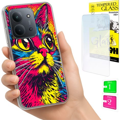 Custodia per Xiaomi Redmi 15C 5G 173mm / Poco C85, retro con motivo Kitten + vetro 9H (1/5)