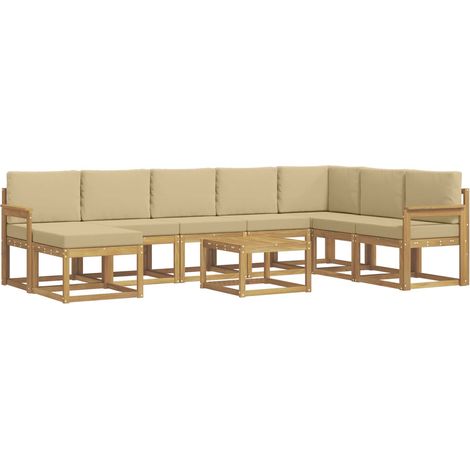 Conjunto de sofás de exterior con cojín 9 pcs y Beige vidaXL