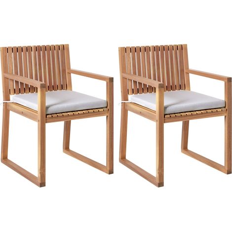 Set di 2 sedie da pranzo da giardino per esterni in legno d'acacia con cuscini grigio chiaro Sassari II