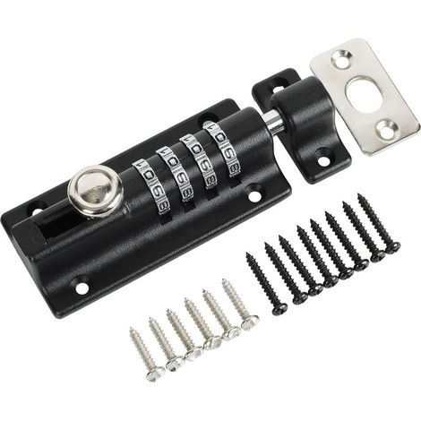 Loquet de Verrouillage à Combinaison, Verrou de Porte à Code, Imperméable Verrou à Combinaison à 4 Chiffres avec Vis de Fixation de Sécurité pour Armoire, Garage, Hangars, Noir (1/4)
