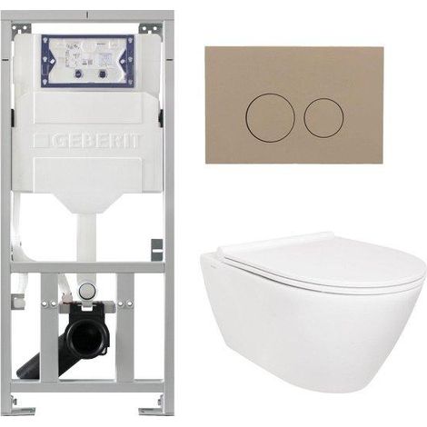 QeramiQ Salina Pack WC - sans bride - réservoir WC attenant Geberit - à fond creux WC suspendu - softclose - quickrelease - plaque de déclenchement