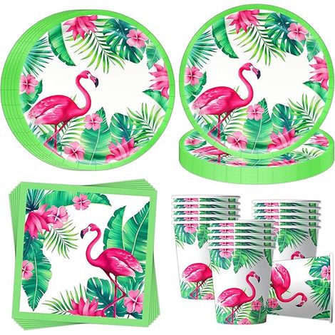 Ensemble de vaisselle de fête Assiettes en carton flamant rose Gobelets Décoration d'anniversaire d'enfant (1/5)