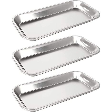 Bardusch-Plateau en acier inoxydable 3 pièces, plateau pour petits instruments, plateau chirurgical pour instruments de laboratoire, outils dentaires (1/4)