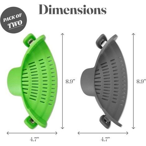 Confezione da 2 scolapasta in silikon con clip per pentole e padelle – Design pieghevole – Colino resistente al kalorien für grün und Pasta – Verde/Grigio (1/3)