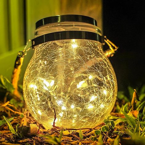 Farol solar para exterior, luz cálida, de cristal agrietado, para jardín, con soporte desmontable, ideal para césped, Navidad, 2 W (1/5)