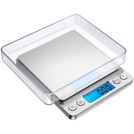 Balanza de cocina digital de 500 g/0,01 g – Pantalla LCD retroiluminada – Funciones de tara y conteo – Acero inoxidable duradero (1/5)