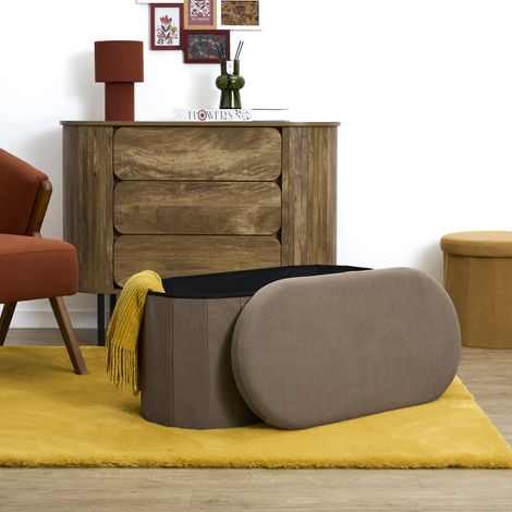 Coffre Banc Pliable - HOME DECO FACTORY - Jules - Tissu Côtelé - Marron (1/5)