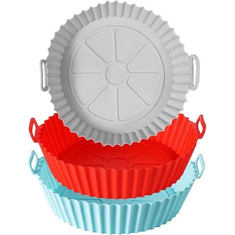 3pcs Pot en Silicone pour Friteuse à Air, 17,5cm de Diamètre Ronds Air Fryer Silicone Pot Doublures en Silicone avec Poignée (1/4)