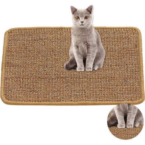 1 tapis à griffer en sisal naturel pour chat, avec support pour griffoir, arbre à chat, litière et coussin pour chat. (1/2)