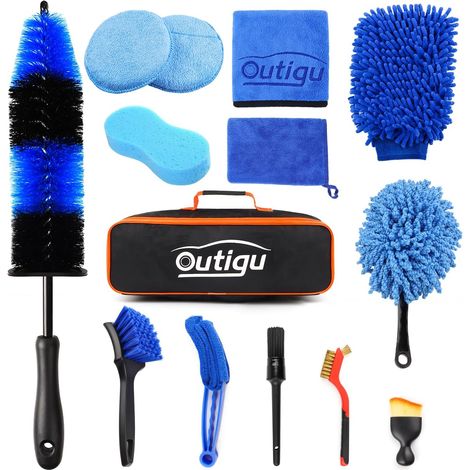 Kit de nettoyage de voiture 14 pièces - Produits de lavage de voiture avec ensemble de nettoyage de vitres spécialisé, Kit de lavage de voiture intérieur et extérieur, Brosse de lavage (1/5)