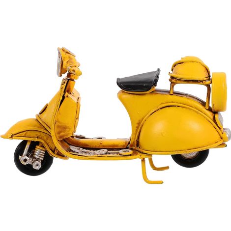 Statuette Décoration Rétro Jaune de Moto Vintage en Métal Délicate Artisanat Facile à Transporter, Modèle Classique pour et Salons (1/5)
