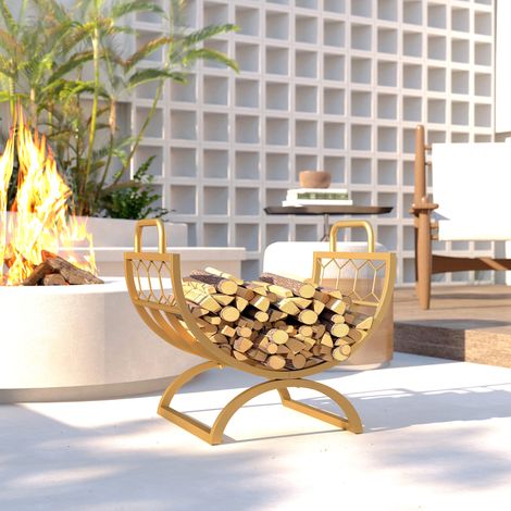 Kaminholzregal für innen 46 x 36 x 41cm Brennholzregal für Kamin Ofen Metall Gold (1/5)