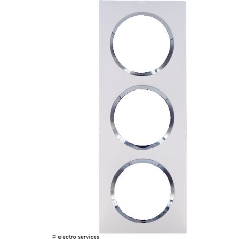 Legrand – Plaque carrée dooxie 3 postes – Finition blanche avec bague chrome – Montage horizontal ou vertical – Utilisation intérieure uniquement