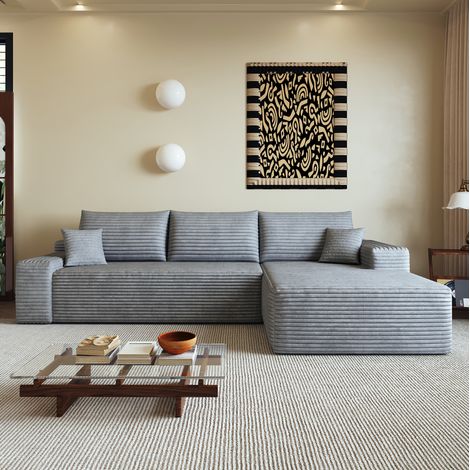 Sofá rinconero modular de 270 cm con chaise longue, sin montaje, en tejido gris OKMYHOME (1/5)