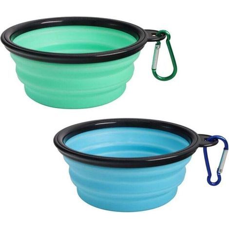 2-teiliges, faltbares Silikon-Hundenapf-Set, Reisenäpfe für Hunde und Katzen, Hellblau und Hellgrün (1/4)