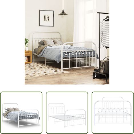 vidaXL Lit avec tête et pied -  Cadre de lit métal sans matelas et pied de lit blanc 100x200 cm (1/5)