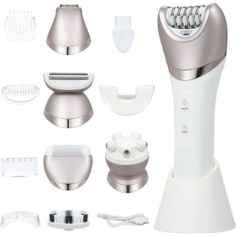 Epilateur Electrique Femme 6 En 1 Blanc Sans Fil, Humide/Sèche, Épilation Intime/Facial/Pédicure Cuneary (1/5)