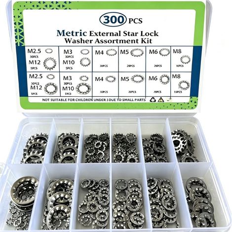 Jeu de 300 Rondelles Étoilées Internes et Externes en Acier Inoxydable 304, Kit de Calage Métrique pour Fixations Mécaniques et Assemblages Industriels (1/5)