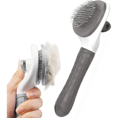 Brosse pour chien et chat, peigne de toilettage, brosse carde à manche lisse, outil de toilettage pour animaux, brosse de massage démêlante pour chat et chien (grise) (1/5)