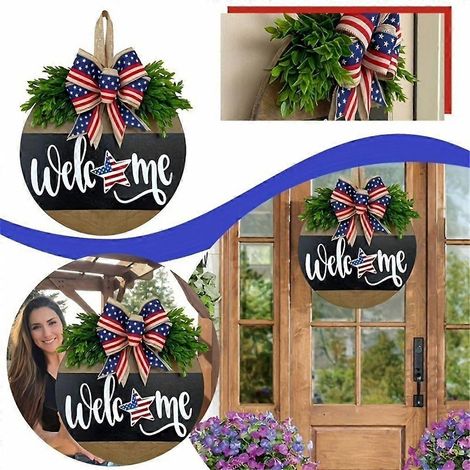 Décorations de porte pour le 4 juillet, couronne commémorative, décoration patriotique à suspendre (1/4)