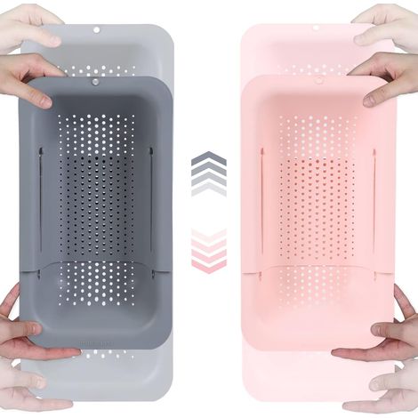 Lot de 2 Paniers à passoire Extensible Gris et Rose Pour évier Cuisine (1/5)