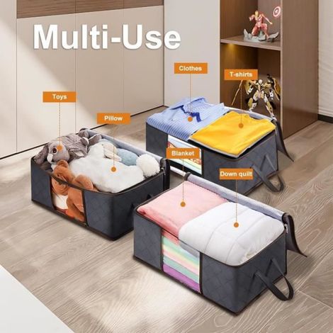 6 Sac de Rangement Vetement 90L,Sac de Rangement pour Couette, Grand Boite Rangement,Caisse rangement Pliable avec Poignée Renforcée (1/4)