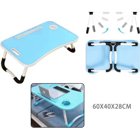 TrAdE Shop Traesio - Tavolino Pieghevole Azzurro Supporto Computer Portatile Laptop Salvaspazio Casa -
