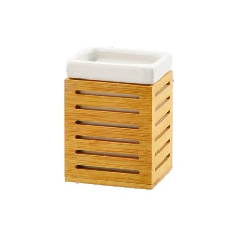 Portaspazzolino Accessorio da Bagno in Ceramica e Bamboo 8,5 x 6,5 x 11,5 cm (1/2)