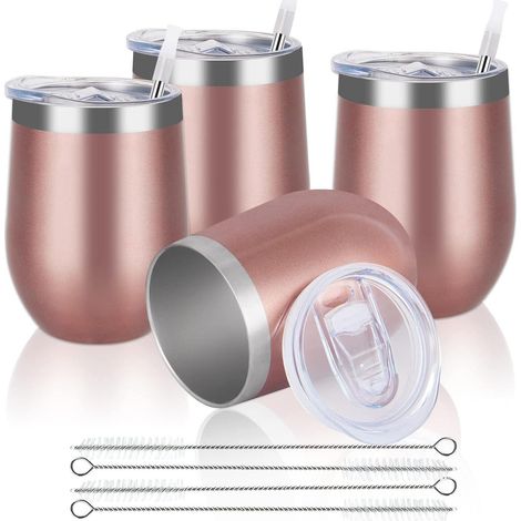Weinbecher Edelstahl Doppelwandig Deckel Rosagold 4 Stück (1er Pack) (1/5)
