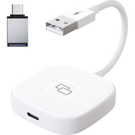 Adattatore wireless CarPlay per iPhone, adattatore per specchietto retrovisore auto AI Box, adattatore per display auto CarPlay con adattatore USB-C, compatibile con la maggior parte dei modelli di au