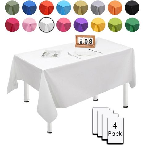 4er Pack Tischdecken 137x274cm Rechteckig Weiß Wasserdicht für Partys & Feiern
