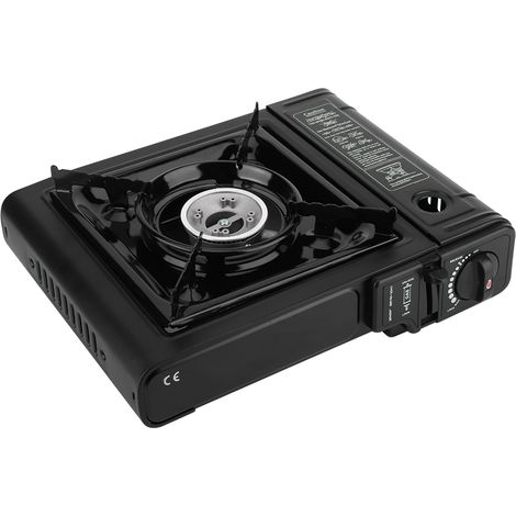 Réchaud de camping portable gaz double usage acier inoxydable noir chauffage extérieur (1/5)