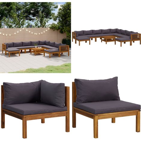 11-tlg. Garten-Lounge-Set mit Auflage Massivholz Akazie - Holzsofa - Akazienholz (1/5)