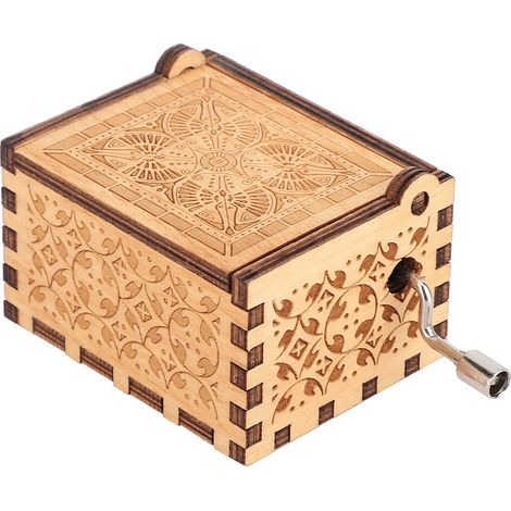 Handgekurbelte, geschnitzte Sperrholz-Spieluhr, graviertes Holzspielzeug, handgefertigter Artikel, Kindergeschenk, Wohndekoration (3) (1/5)