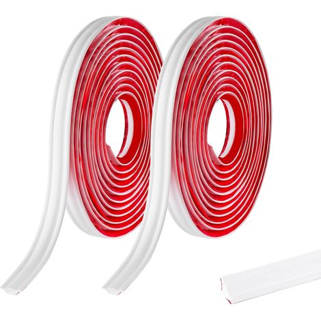 10 m (5 m 2 rouleaux) de baguette en PVC, perle de stratifié flexible autocollante en plastique pour rebord de coin mural, plafond, sol, calfeutrage, moulure, plinthe, blanc mat (19 mm 10 (1/5)