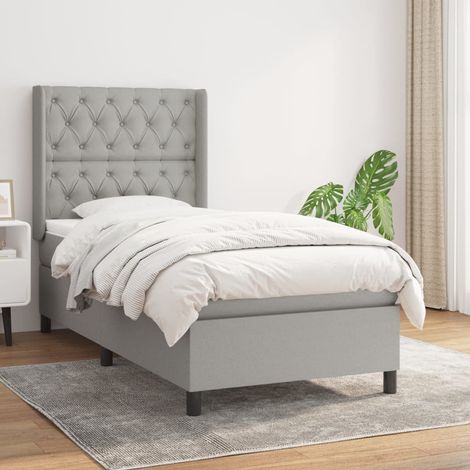 Lit adulte,Lit avec Sommier et Matelas confortable pour Chambre,Ensemble Lit à sommier tapissier Gris clair 80x200 cm Tissu -BVN92179 (1/5)