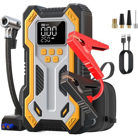 (10000mAh) Démarreur de voiture multifonctionnel 12V (avec pompe à air et chargement sans fil), adapté aux véhicules essence/diesel. (1/5)