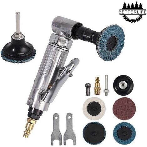 BUNTHAUS PA Pneumatischer Winkelschleifer (1/4 BSP 6,2 Bar) zum Polieren, Entgraten, Abrunden und Schleifen von Karosserien. Ausgestattet mit Korund-Schleifscheiben, 2 Zoll, 50 mm, 400 Mesh, 80 Mesh (1/4)
