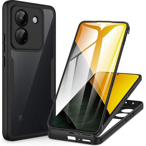 Coque Xiaomi Poco M7 Pro 5G, Antichoc Housse avec Protection d'écran, 360 Degrés Protégé Téléphone Etui Double Face Case Transparent Portable Intégrale Coque pour Poco M7 Pro 5G - Noir (1/5)