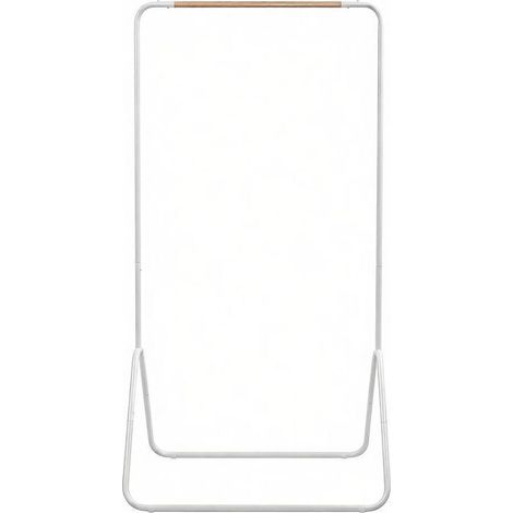 Perchero de pie multifuncional de metal blanco con barra de madera 80 x 45 x 145 cm (1/5)