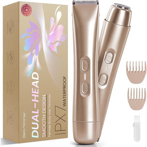 Shaver for Women, 2 in 1 Dual Head USB Rechargeable Facial Shaver Electric Shaver for Legs, Arms and Face, IPX7 Waterproof (Gold) (1/5)