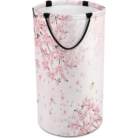 Panier à linge pour linge sale, libellule et fleurs artificielles roses de printemps, grand panier à linge JK428 (taille moyenne) (1/5)