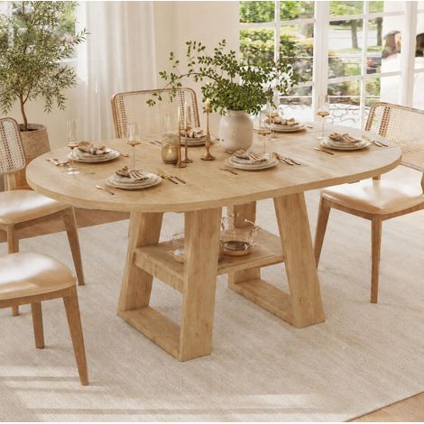 Mesa de comedor extensible 110-150x110 cm MDF roble con almacenaje, 4-6 personas - CHICFURN (1/5)