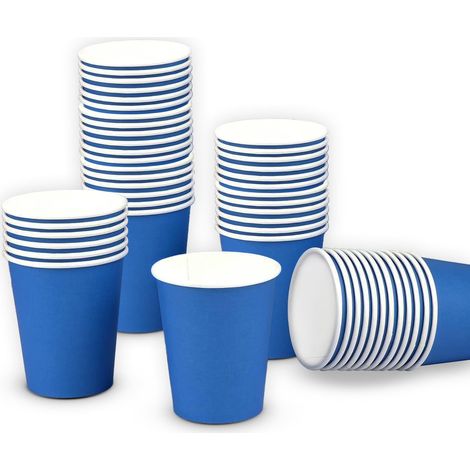 Tables Table Fun Lot de 50 gobelets en carton jetables bleus pour fête d'anniversaire, mariage, vacances, boissons, bricolage, 180 ml, Bleu (1/4)