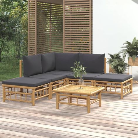 Salon de jardin 6 pcs - Ensemble Table et Chaise de Jardin - avec coussins gris foncé bambou BV345035 - BonneVie (1/5)