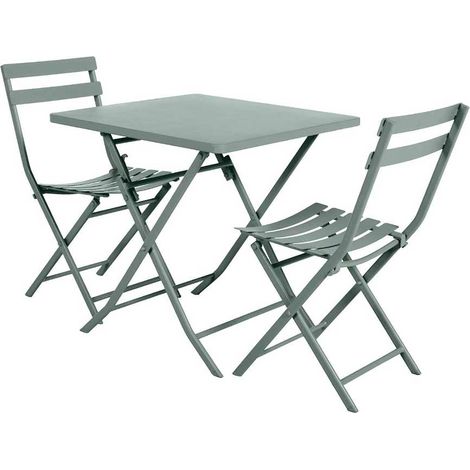Hesperide – Salon de jardin carré en métal 70 x 70 cm olive – 2 chaises pliantes – Acier traité époxy antirouille – Pour balcon et jardin (1/5)
