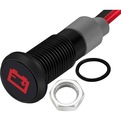 12-24v 8mm DC Voyant Led En Metal,Led Indicateur Panneau,Temoin Lumineux 12v, Pour Van,Bateau Et Autres Vehicules Universel(Avertissement de batterie/alternateur) Rouge (1/5)
